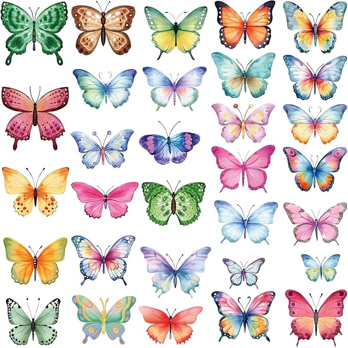 Large Butterfly Wall Decals 8 Sheets 62PCS Watercolor Wall Stickers Removable Peel & Stick for Kids Room Nursery Wall Art Girls Room Bedroom Décor