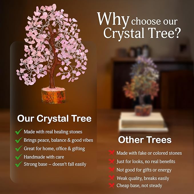 YATSKIA Rose Quartz Tree, Feng Shui Decor, Healing Crystal, Feng Shui Money Tree, Crystal Room Decor, 10-12 Inches