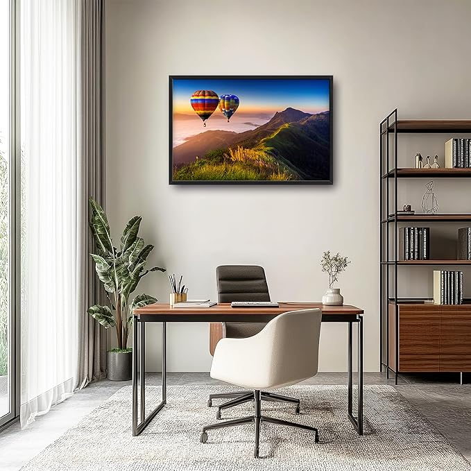 Framed Large Pictures Wall Art for Living Room, Nature Scenery Mountain Landscape Oversized Wall Decor Hot Air Balloon Canvas Print Painting Extra Large Framed Artwork for Bedroom Office 36"x24"