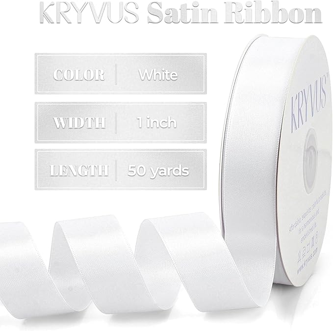 White Satin Ribbon, Double Faced 1 Inch X 50 Yards White Ribbon, Premium Satin Ribbons for Gift Wrapping, Crafts, Hair Bow Making, Sewing, Flower Bouquet, Wedding Party Decor