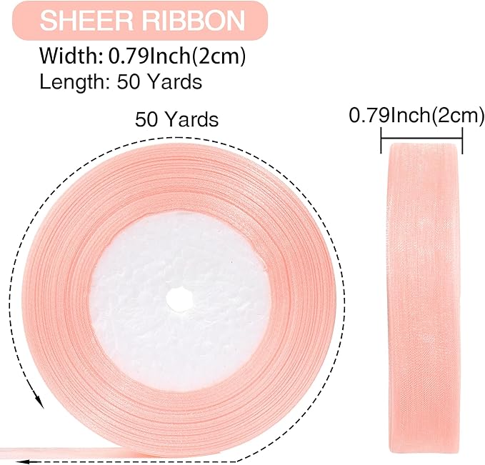 3/4 Inch x 50 Yards Sheer Organza Ribbon Chiffon Ribbon for Gift Wedding Flower Bouquet Wrapping Decorations Crafts (Pink)