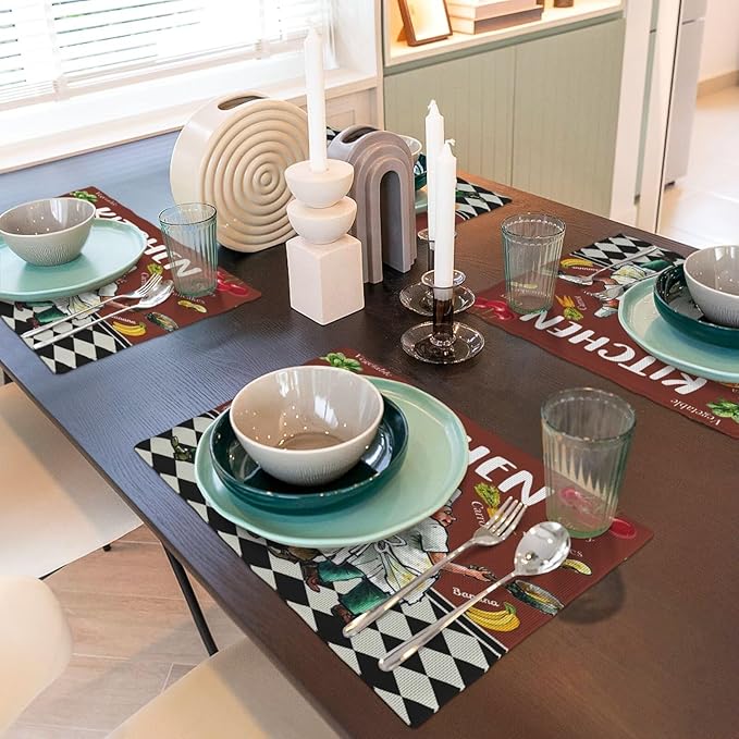 Chef Kitchen Linen Placemats Set of 4 Funny Fat Chef Cooking Theme Placemats for Indoor Outdoor Party Home Desktop Dining Room Decor 12x18 Inch