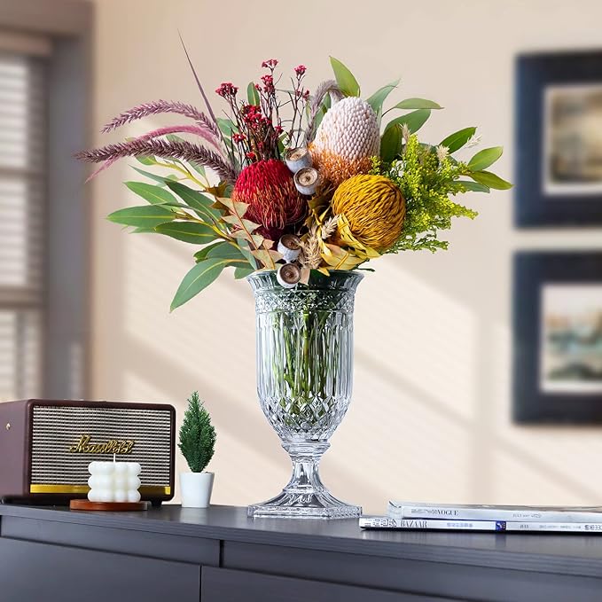 Joeyan 13" Glass Urn Vase,Tall Centerpiece with Ripple Diamond Pattern,Thickened Vase for Home, Wedding Parties