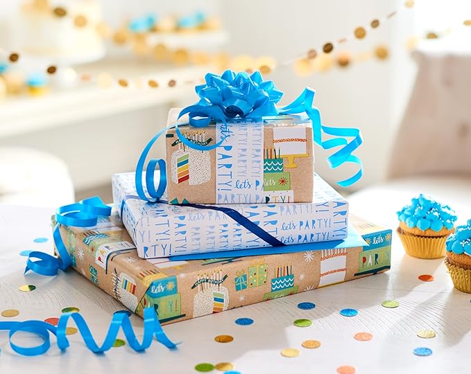 American Greetings 175 sq. ft. Reversible Wrapping Paper for Birthdays and All Occasions, Birthday Cakes and Gifts (1 Roll, 30 in x 70 ft.)