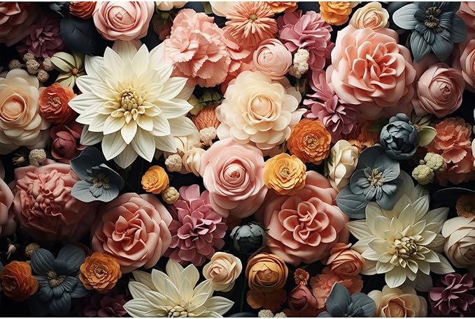 Floral Backdrop Full Glory Vibrant Blossoms Various Flowers Photography Background Idyllic Romantic Floral Theme Party Anniversary Wallpaper Adult Artistic Portrait Photo Studio Props 12x8ft