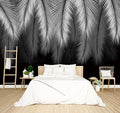 grey tropical botanical leaf wallpaper bedroom palm leave plant murals office modern black and white trendy room decor living room tv background large wall mural - 137"x96" Not Peel and Stick