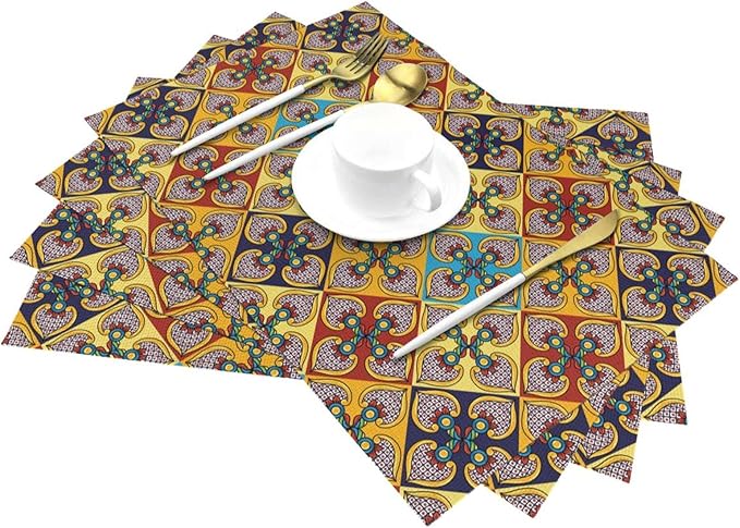 Placemats Set of 4 PVC Woven Place Mats Heat Resistant Easy to Clean for Indoor Outdoor Party Kitchen Dining Table Decoration 12"x18",Boho Style