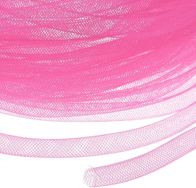 Mesh Tube Ribbon 25 Yards, 10mm Elastic Fabric Ribbons Mesh Tubing for Crafts/Gift Wrapping/Flower Bouquets/Wedding/Birthday/Holiday/Wreaths Christmas/Decoration[Pink]