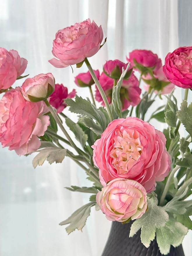 7 pcs Peony Artificial Flowers with Stems, Faux Pink and Hotpink Peonies Stem for Vase, Silk Ranunculus Flowers Arrangement for Home Office Farmhouse Wedding Party Decorations