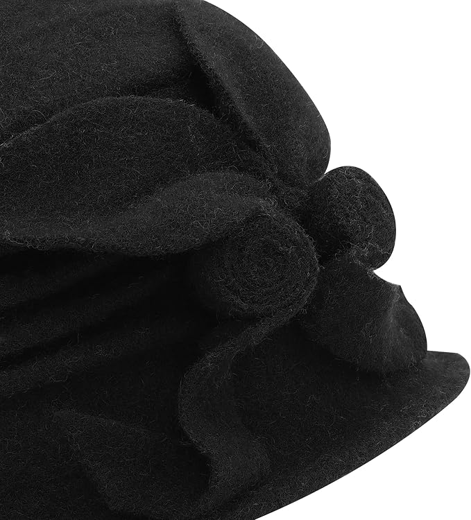 ZLYC Women Wool Cloche Bucket Hat 1920s Vintage Dress Winter Hats with Flower Accent