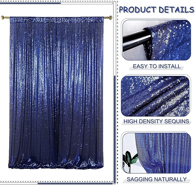 Navy Blue Sequin Backdrop Curtains 4FTx8FT 2 Panels Navy Backdrop Curtain for Parties Glitter Backdrop Photo Background for Wedding Baby Shower