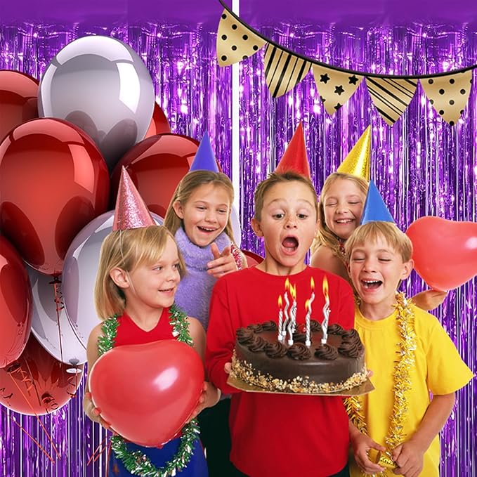 Keyali 2 Pack 3.3 * 8.3 ft Foil Curtain Metallic Tinsel Fringe Curtains Photo Booth Props Backdrop for Birthday Wedding Engagement Baby Shower Christmas Holiday Celebration Partyl,Purple