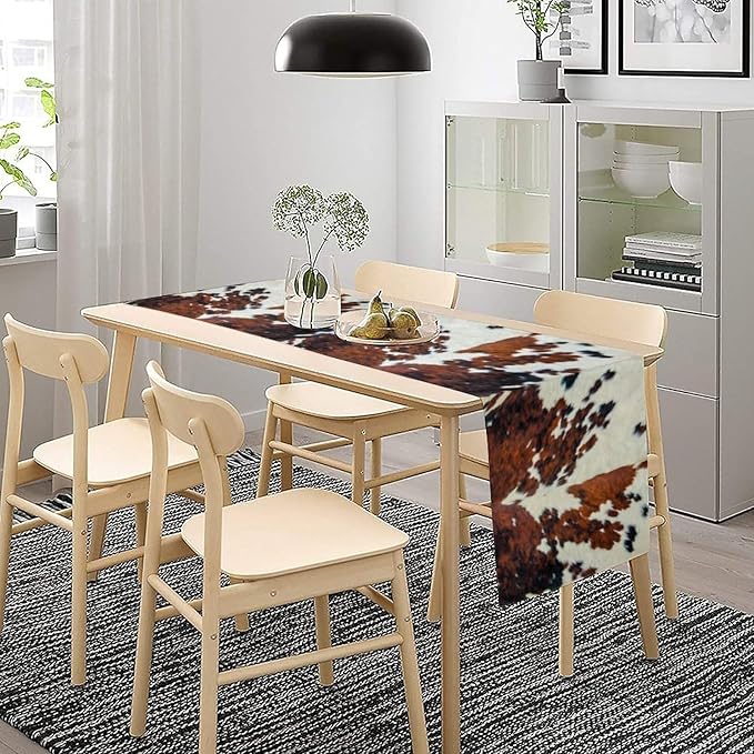 Cow Print Table Runner, Cowhide Print Western Style Table Runner Country Farmhouse Cottage Cow Patten Table Decoration for Home Kitchen Dining, 13x60 in
