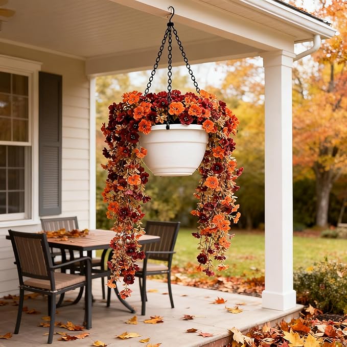 NASAMA 2PCS UVresistant Silk Artificial Flowers Realistic Daisies Hanging Porch Courtyard Window Display Store Garden Decoration Festival Outfit (Orange Brown)