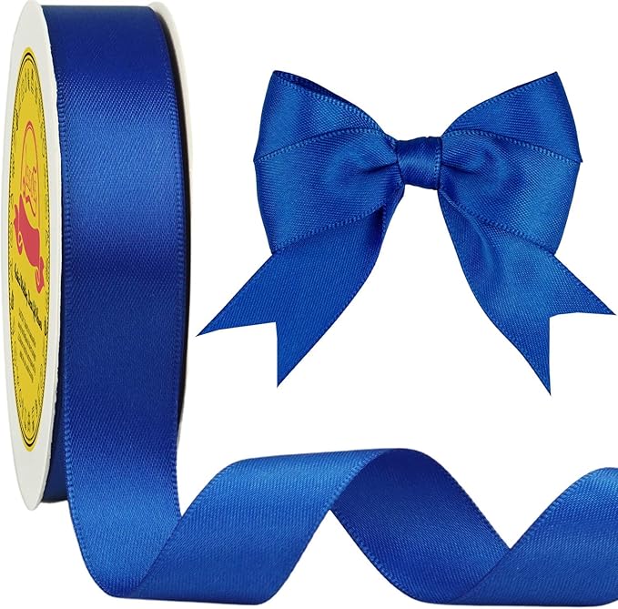 Double Face Royal Blue Satin Ribbon 7/8 inch X 25 Yards Polyester Royal Blue Ribbon for Gift Wrapping Very Suitable for Weddings Party Invitation Decorations and More