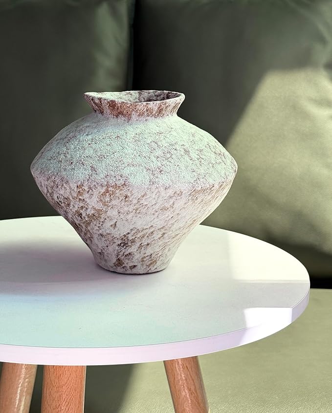 GeLive Frost White Ceramic Rustic Vase Jingdezhen Handmade Vintage Pottery Flower Jar for Fresh and Dried Plants Table Centerpiece Wabi Sabi Vase Home Farmhouse Decor
