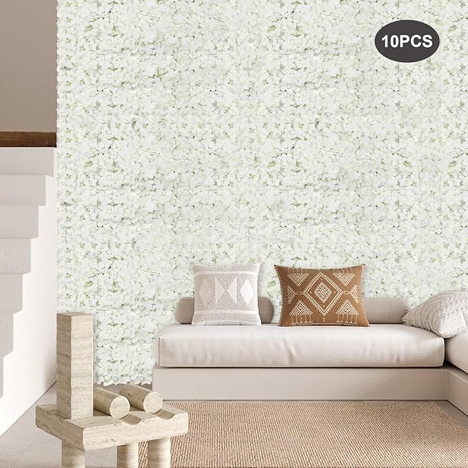 3D Flower Wall Panel, 10pcs White Artificial Floral Wall Backdrop, Realistic Silk Flower Backplanes, Roll Up Fake Flower Background for Valentines Wedding Party Photo Arrangement Decor