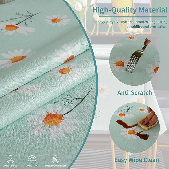 Rectangle Table Cloth,100% Waterproof Tablecloth OilProof SpillProof Vinyl Table Cloth, Wipe Clean Plastic Table Cover for Dining, Camping, Indoor and Outdoor 54" x 102",Mum Bloom