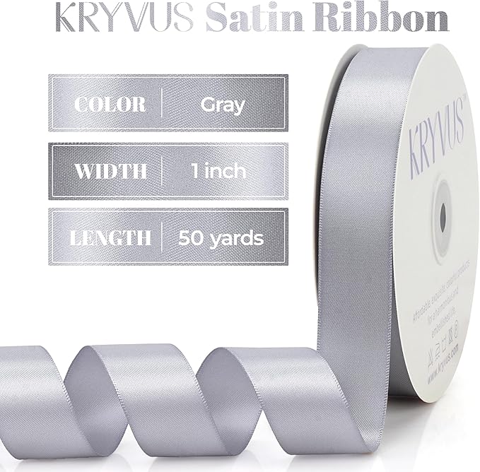 Gray Satin Ribbon, Double Faced 1 Inch X 50 Yards Gray Ribbon, Premium Satin Ribbon for Gift Wrapping, Crafts, Hair Bow Making, Sewing, Flower Bouquet, Wedding Party Decor