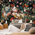 Zeeko Dark Floral Wallpaper Peel and Stick 148" W x 98" H Waterproof Canvas Fabric Vintage Moody Large Wall Mural Self Adhesive Removable Wall Paper for Bedroom Living Room Art Deco
