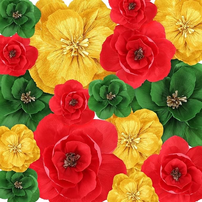 Giant Paper Flowers Artificial Large Paper Flower Decoration for Handcrafted Wall Backdrop Christmas Mexican Wedding Graduation Bridal Shower Birthday Party Supplies(Christmas Colors,18 Pcs)