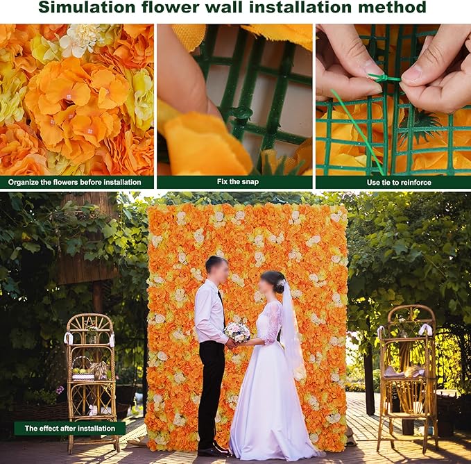 Flower Wall Backdrop 9pcs 16.5x16.5 Inch Flower Wall Decor Artificial Floral Wall Panel Ideal for Wedding Celebrations, Festive Party Birthday Backdrops and Elegant Home Decor
