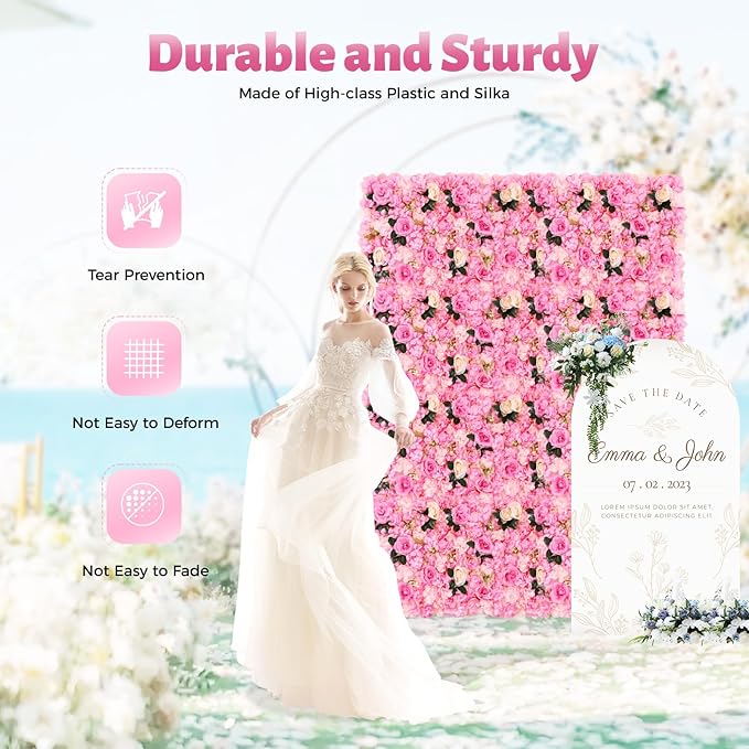 LOYALHEARTDY 12 Pack Artificial Flower Wall Panels 24" x 16" Flower Wall Panel Wall Backdrop Faux Hydrangea Rose Flower Backdrop Panels for Flower Wall Decor Wedding Party Event Decoration