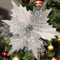 10'' Large Christmas Glitter Poinsettia Flowers Decorations, stadeco 10 Pcs Christmas Tree Picks Ornaments Artificial Flowers with Long Stems for Xmas Tree Wreath Garland Wedding Party DIY Decor