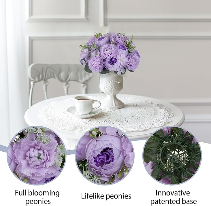 BLOSMON Flower Balls for Wedding Centerpieces: 10pc 9.5 Inch Lilac Fake Peonies Floral Arrangement Bouquet Wedding Decoration Easy Use Artificial Silk Kissing Ball Home Party Baby Shower Decor
