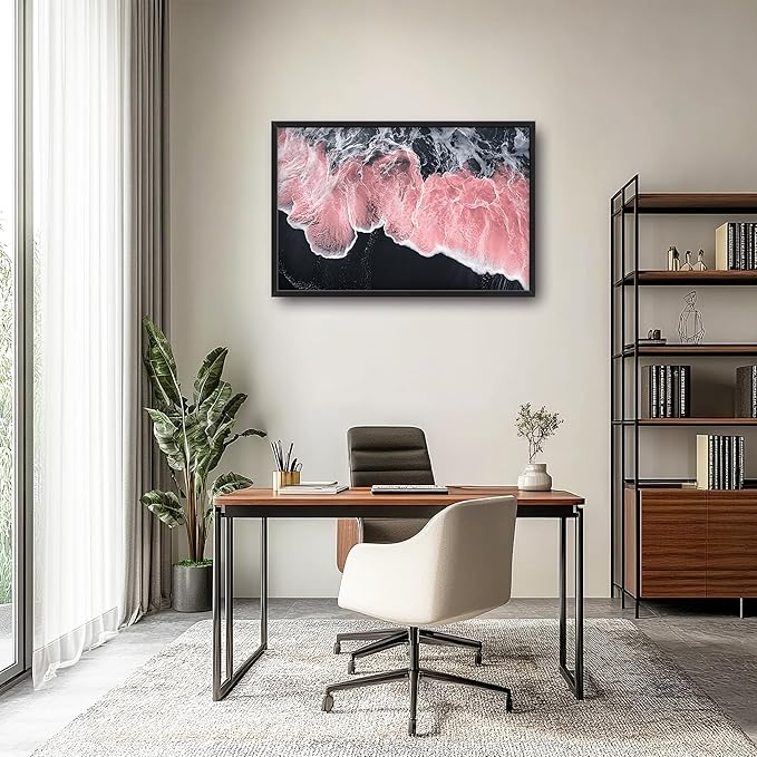 Pink Beach Large Wall Art Framed Black and White Wall Decor for Living Room, Beach Pictures Oversized Canvas Print Painting Modern Extra Large Framed Artwork for Bedroom Office Home Decor 36"x24"