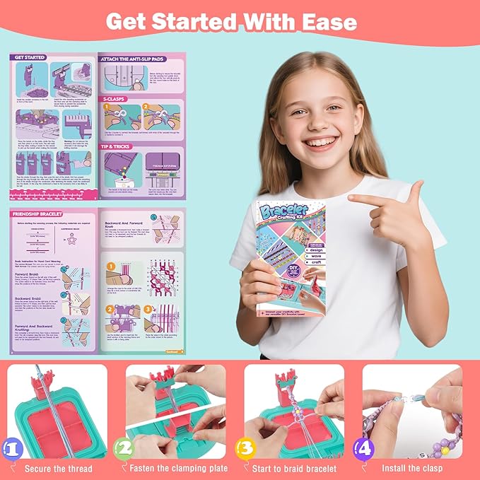 IFLOVE Arts and Crafts for Kids Ages 8-12,Friendship Bracelet Making Kit for Girl,DIY Arts and Crafts Maker for Kids,Jewelry Making Kit Christmas Gifts for Ages 6 7 8 9 10 11 12 Year Old (Blue/Pink)