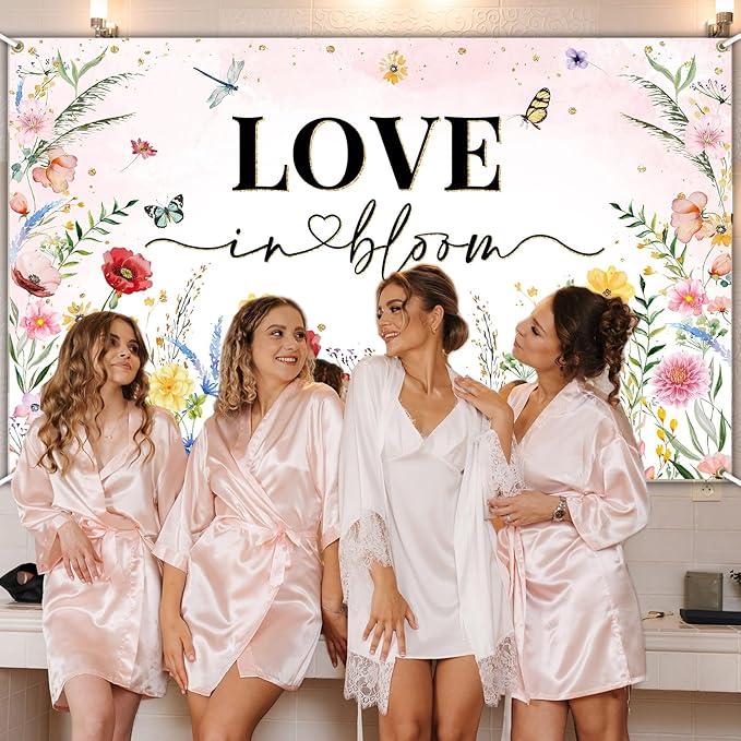 Avezano Love in Bloom Backdrop Banner 6 x 3.6 ft Floral Bridal Shower Decorations Pink Love in Bloom Wildflower Bridal Shower Party Decorations