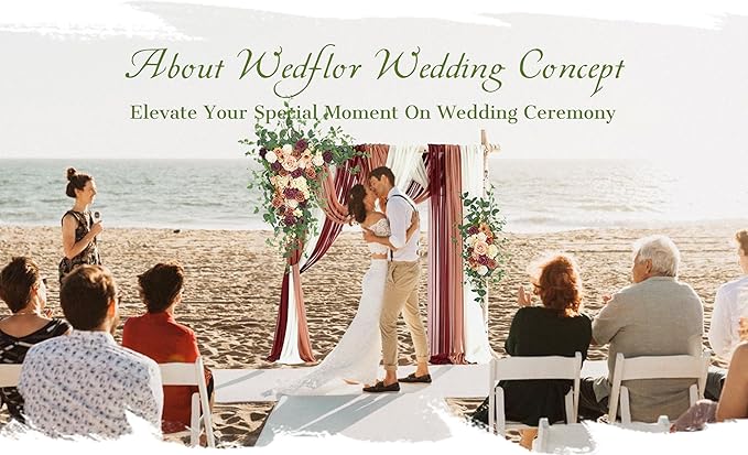 Wedding Arch Flowers with Drapes Kit (Pack of 5) - 2pcs Artificial Sunset Terracotta & Burgundy Deluxe Swag with 3pcs Sheer Drapes for Wedding Ceremony Arbor Reception Backdrop Decoration