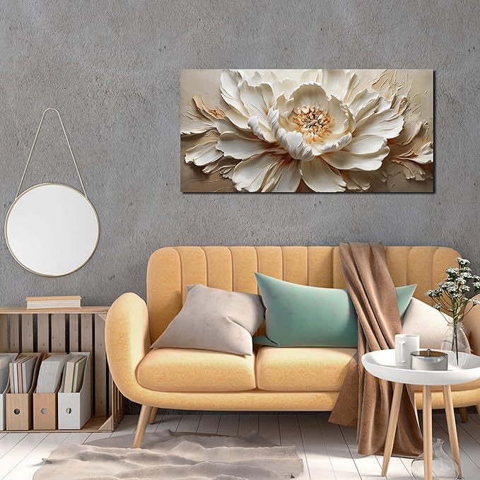 Flower Canvas Wall Art for Bedroom Women White and Brown Wall Decor for Living Room Teen Girl Room Decor 20 x 40 Inch