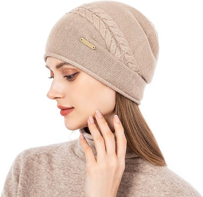 QUEENFUR Knit Slouchy Beanie Hats for Women Cashmere Ski Cap Knitted Wool Soft Warm Winter Hat
