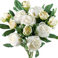 FiveSeasonStuff Vintage White Peonies – Realistic Artificial Silk Flowers with Dry-Look Petals, 6 Stems for Rustic Home & Wedding Bridesmaids Bouquet Bridal Showers