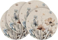 Artoid Mode Brown Poppy Floral Round Placemats Set of 4, 14 Inch Washable Non-Slip Plastic Woven Plastic PVC Place Mats for Farmhouse Party Dining Decor