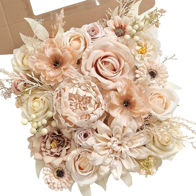 Artificial Flowers Nude Color Box Set for DIY Bridal Bouquets Wedding Shower Decorations Fake Floral Arrangements for Party Table Centerpieces Home Decor Indoor Outdoor