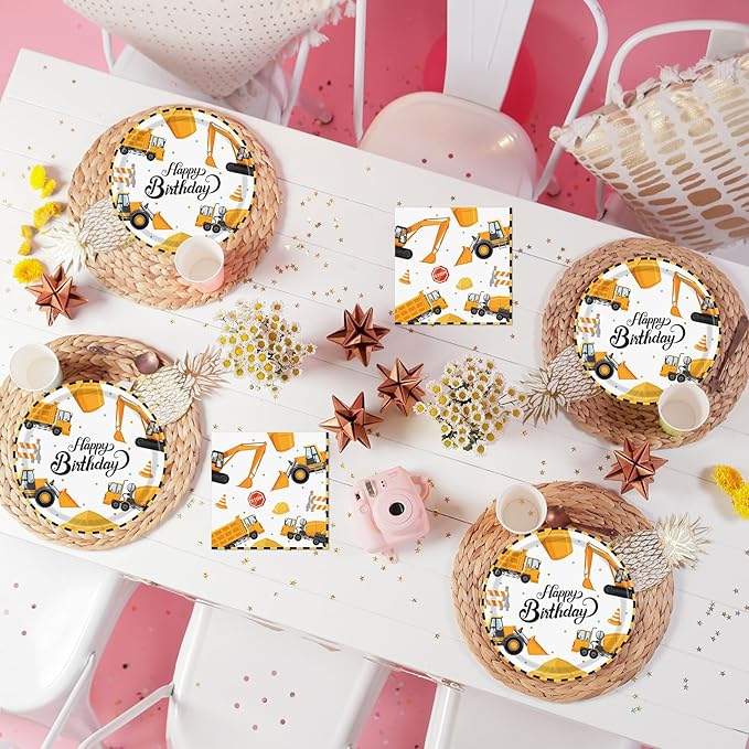 40 Pcs Construction Plates and Napkins Party Supplies, Construction Birthday Party Decorations Disposable Paper Plates and Napkins Tableware Set for Kids Boys Birthday Party Serves 20