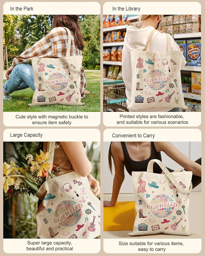 Aesthetic Tote Bag for Women- with Magnetic Buckle and Zipper Inner Pocket Cloth Cotton Canvas Tote Bags