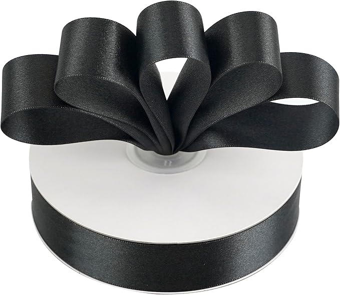 MEEDEE Black Ribbon 1 Inch Black Satin Ribbon Lux Double Faced Satin Ribbons by 50 Yards Polyester Wrapping Ribbons for Crafts, Weddings, Flower Bouquet, Holiday Decorating