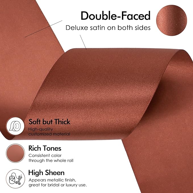 MEEDEE Rust Satin 3 Inch Ribbon Lux Double Faced Satin Ribbon Wide Fall Autumn Colored Ribbons by 10 Yards Rust Ribbons for Christmas Tree, Weddings, Flower Bouquet, Wreath Bow Making