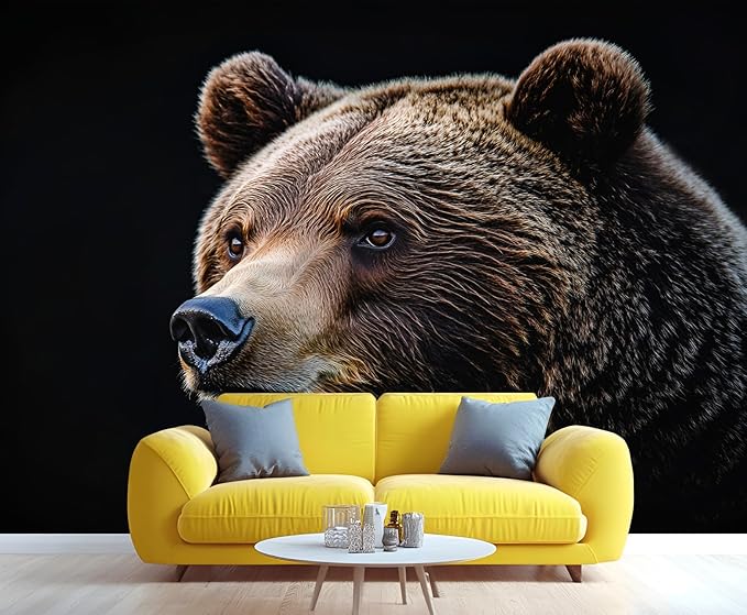Brown Bear Wall Mural, Bear 3D Wall Murals, Wild Animal Wallpaper Mural, for Living Room Bedroom Large Wallpaper Indoor Decor 137.8" W x100 H