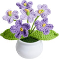 Gradient Purple Crochet Flowers Cute Handmade Knitted Potted Flower Plants for Teacher Women Birthday Anniversary Valentines Decor for Car Home Room Office Desk Accessories