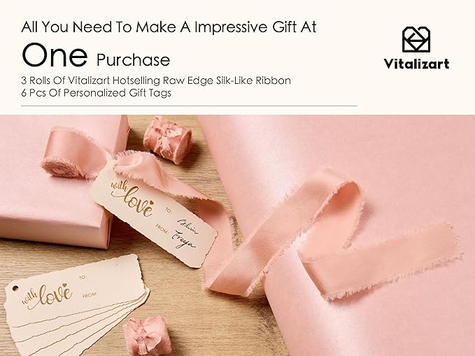 Vitalizart Pink Wrapping Paper Set 30" Pearly-Lustre With Silk Like Satin Ribbon & Gift Tags Recyclable Christmas Gift Wrapping Birthday Baby Shower Wedding Handmade Crafts 197"(16.4 Ft)