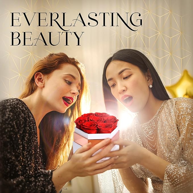 GLAMOUR BOUTIQUE Eternal Preserved Roses in a Box - Flowers Forever, Rose Forever in a Box for Wife, Birthday Gifts for Her, 7 Roses, Red