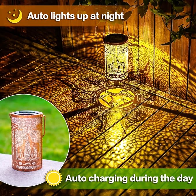 2 Pack Giraffe Solar Lanterns Outdoor Waterproof Hanging Solar Lights Giraffe Gifts for Women Men Metal Decorative LED Giraffe Lanterns for Garden Decor,Yard,Patio,Lawn,Tabletop,Pathway,Landscape