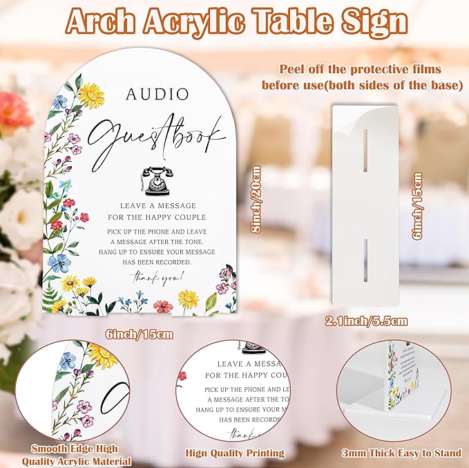 Acrylic Wedding Signs Audio Guest Book Sign for Reception, 6x8" Floral Themed Arch Acrylic Table Decor, Love Is In Bloom & Baby In Bloom Decorations for Baby Shower Bridal Shower Engagement