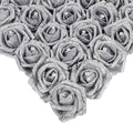 IPOPU Silver Roses,25PCS Glitter Roses Bouquet Fake Flowers with Crystal for Cake Wedding Bouquet Home Party Decoration(Silver)