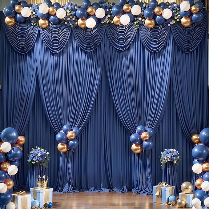 Navy Blue Backdrop Curtains - Wrinkle-Free Polyester Photography Drapes for Wedding, Baby Shower, Birthday, Graduation Party Decorations - 32 X 10FT